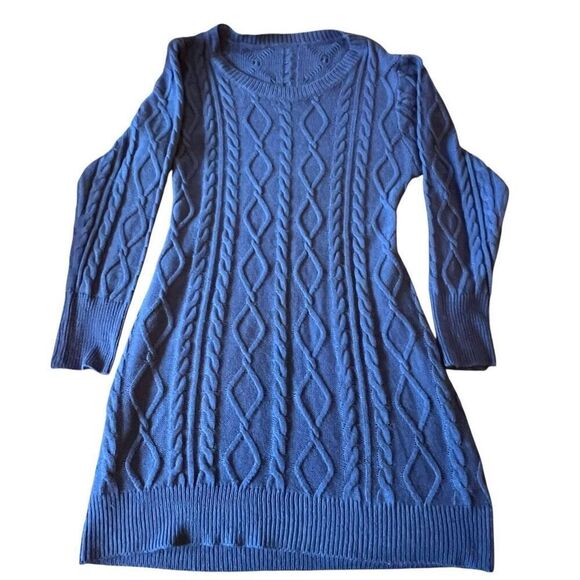 Shein Curve Cable Knit Cutout Back Pullover Long Sleeve Dress Blue Size 0XL - Picture 1 of 8